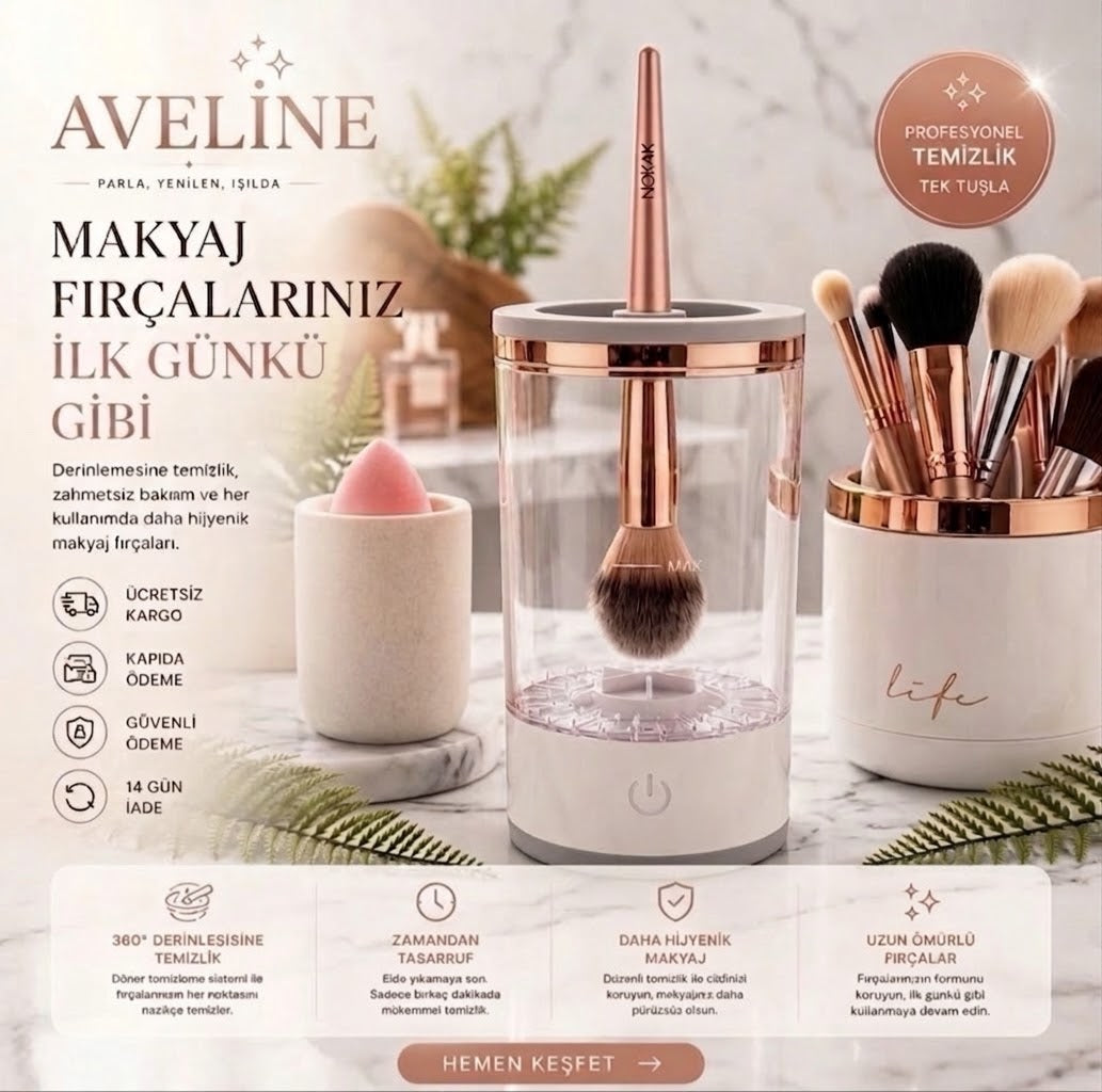 Aveline™ Elektrikli Makyaj Fırçası Yıkama & Kurutma Makinesi — USB Şarjlı, Otomatik