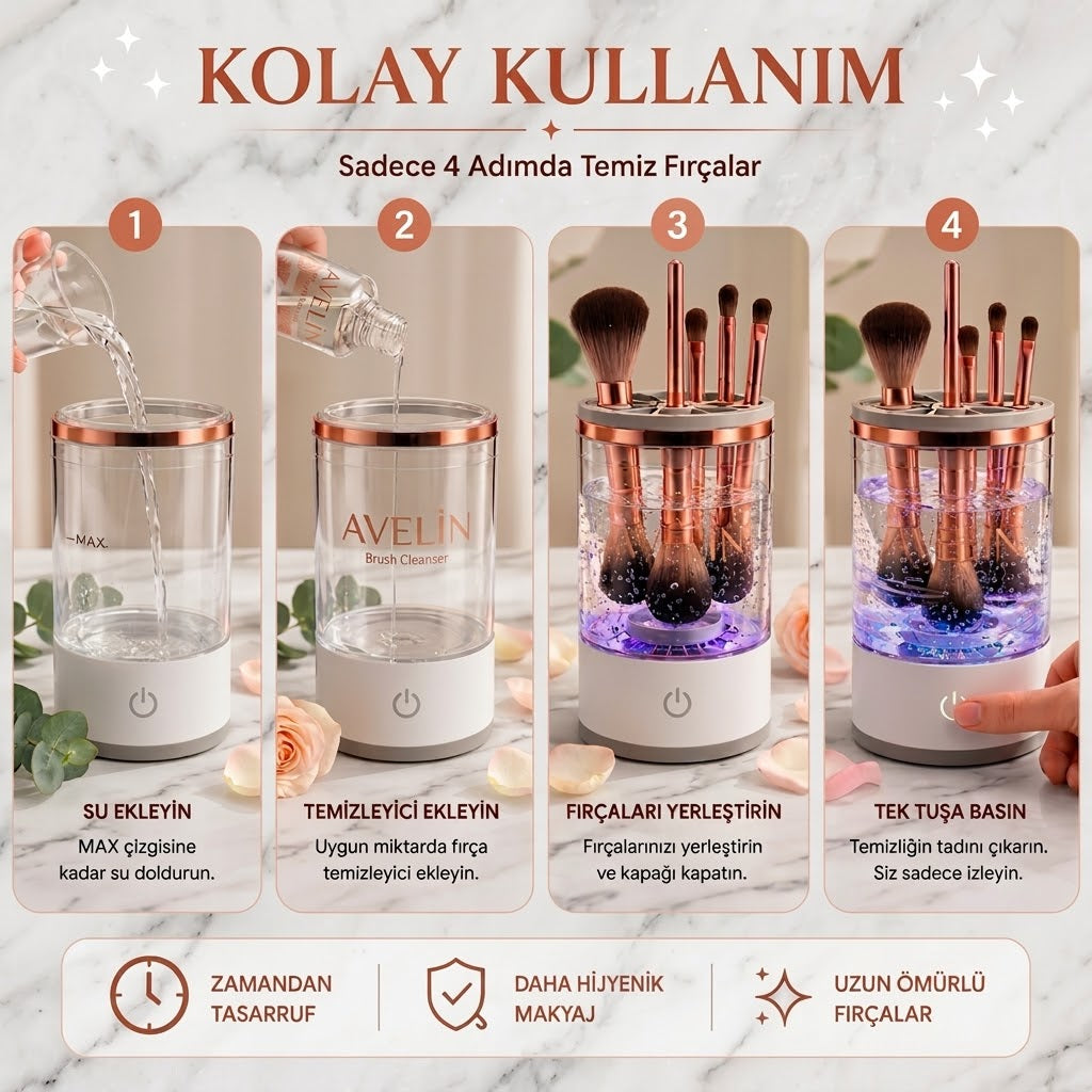 Aveline™ Elektrikli Makyaj Fırçası Yıkama & Kurutma Makinesi — USB Şarjlı, Otomatik