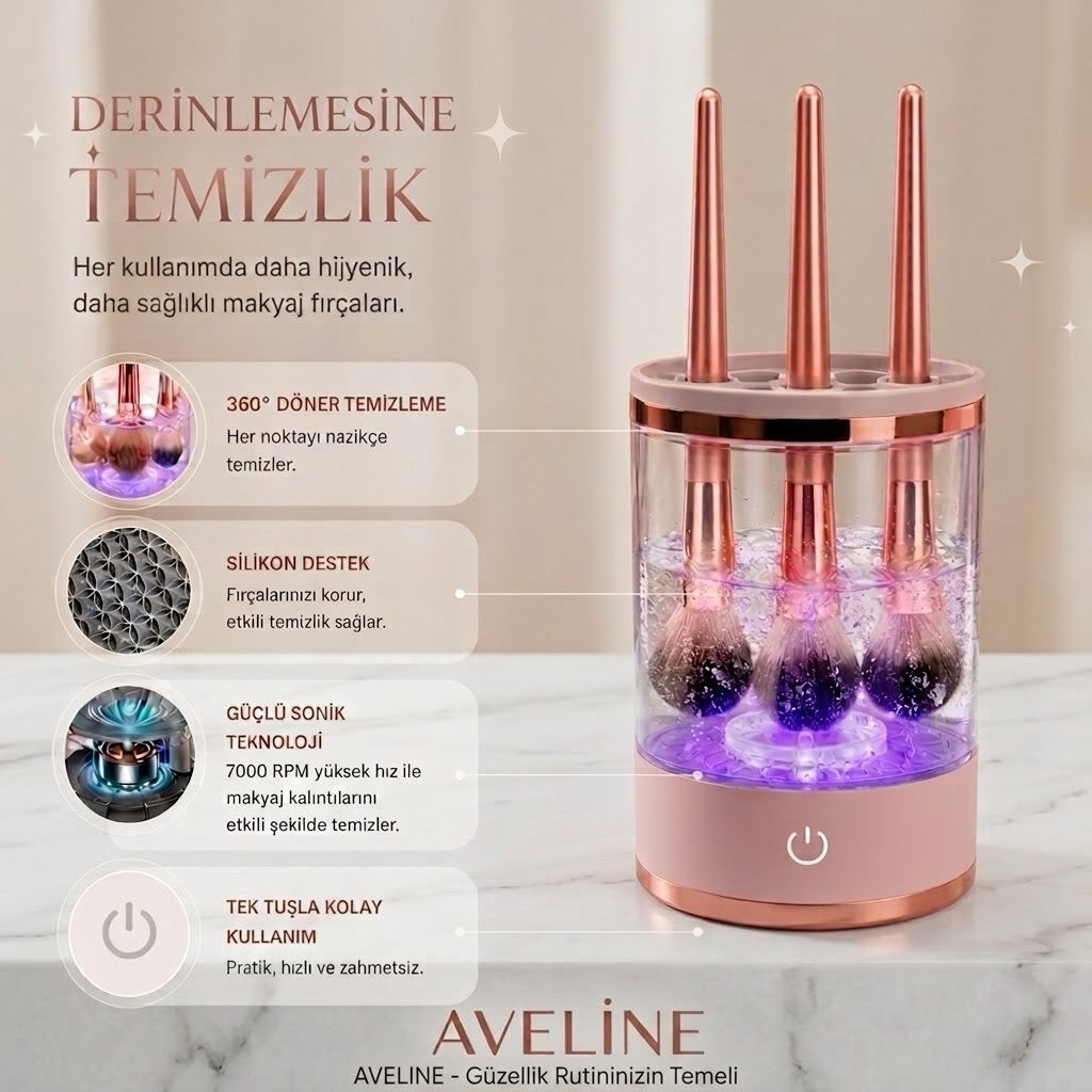 Aveline™ Elektrikli Makyaj Fırçası Yıkama & Kurutma Makinesi — USB Şarjlı, Otomatik